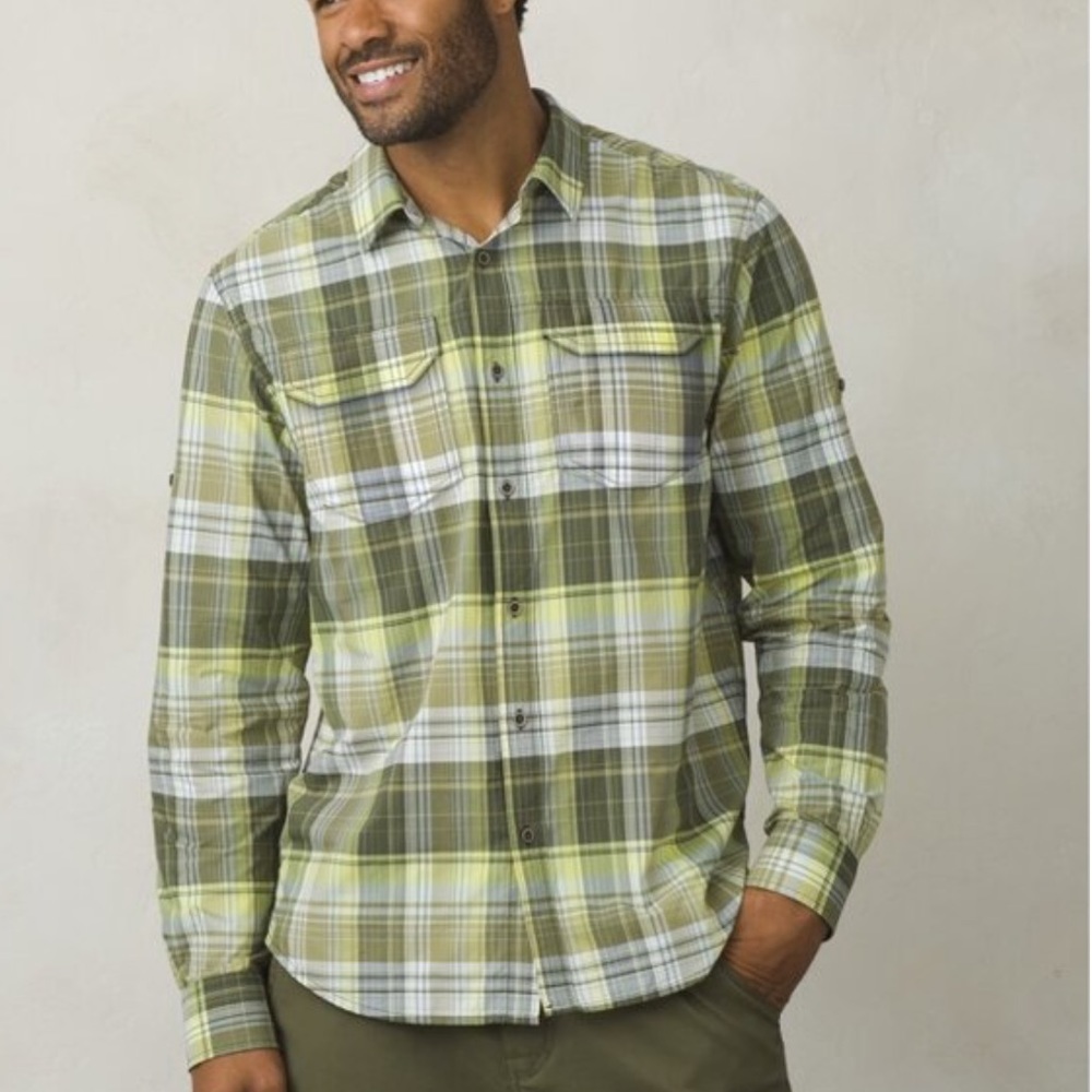 Prana Plaid Nylon Long Sleeve Shirt Size L